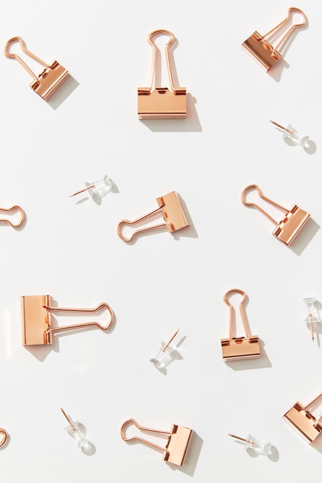 bulldog clips and pins copper